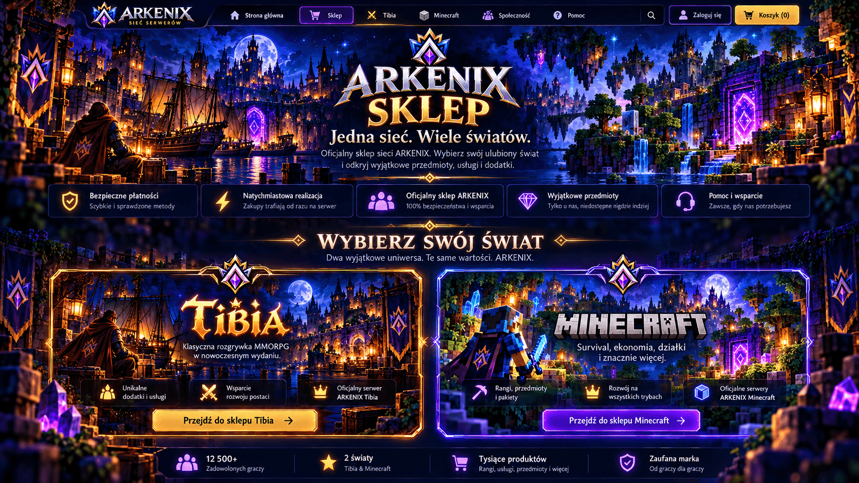 ARKENIX Sklep. Jedna sieć, dwa uniwersa: Tibia oraz Minecraft.